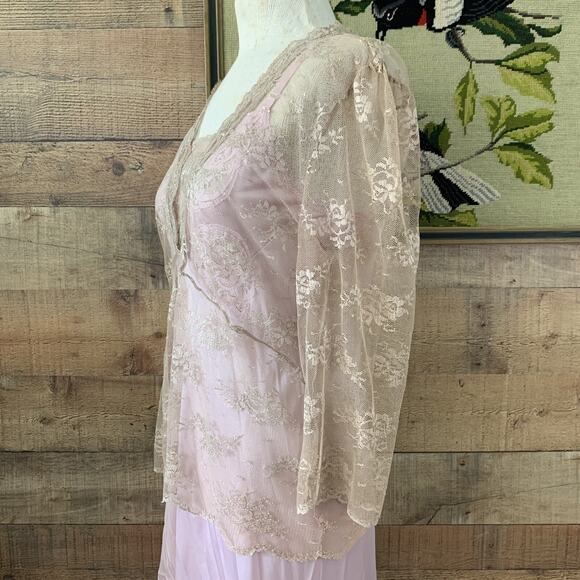 Vintage 1990s Romantic Cottagecore Mesh Lace Blouse Top Boho M - Picture 6 of 8